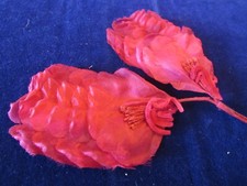 Vintage Millinery Flower all Silk Feathery 3 3/4" 2pc Trim Rich Pink B88