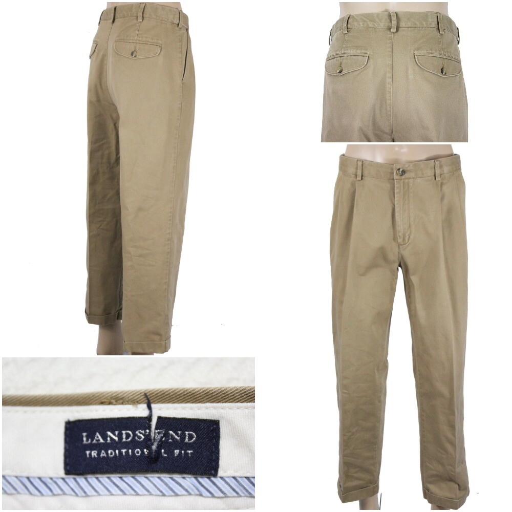 LANDS' END Men's 35 x 29 Pleated/Cuffed Traditional Fit Expandable Waist  Pants