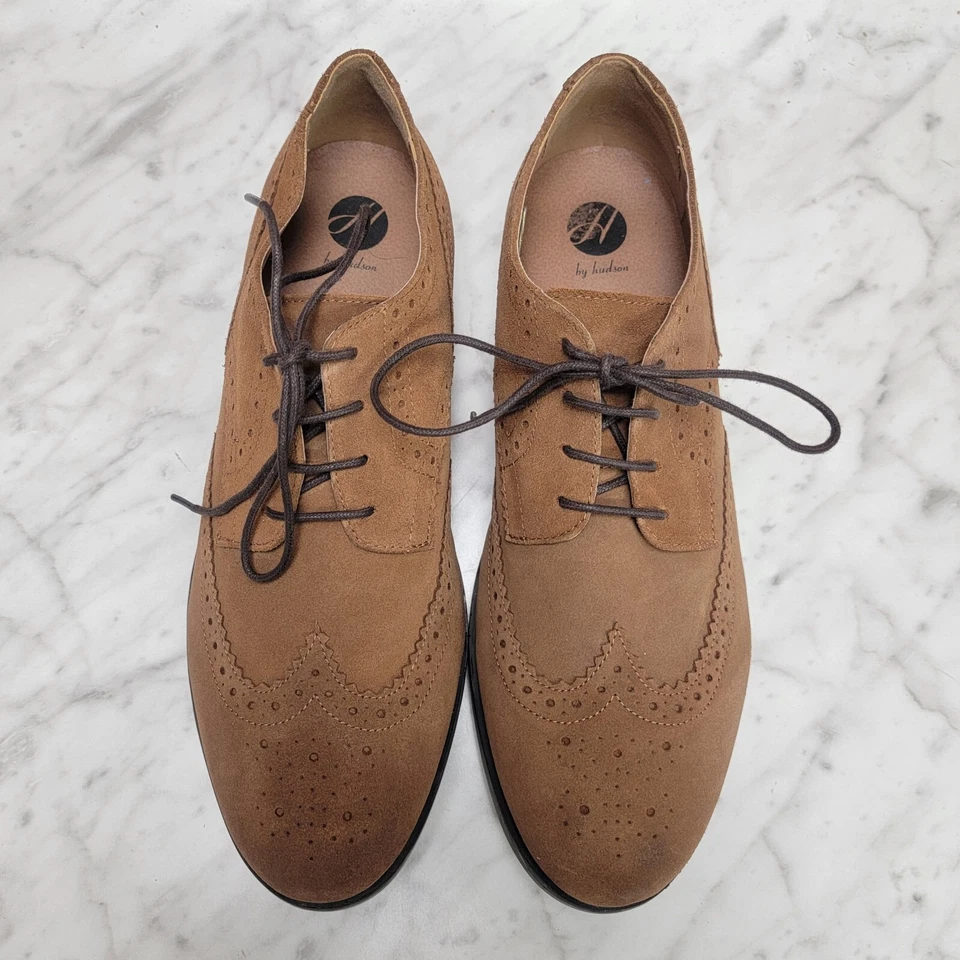 Мужские 10 44 H от Hudson коричневый замши кожи Wingtip туфли Brogue оксфорды на шнуровке - Изображение 4 из 4