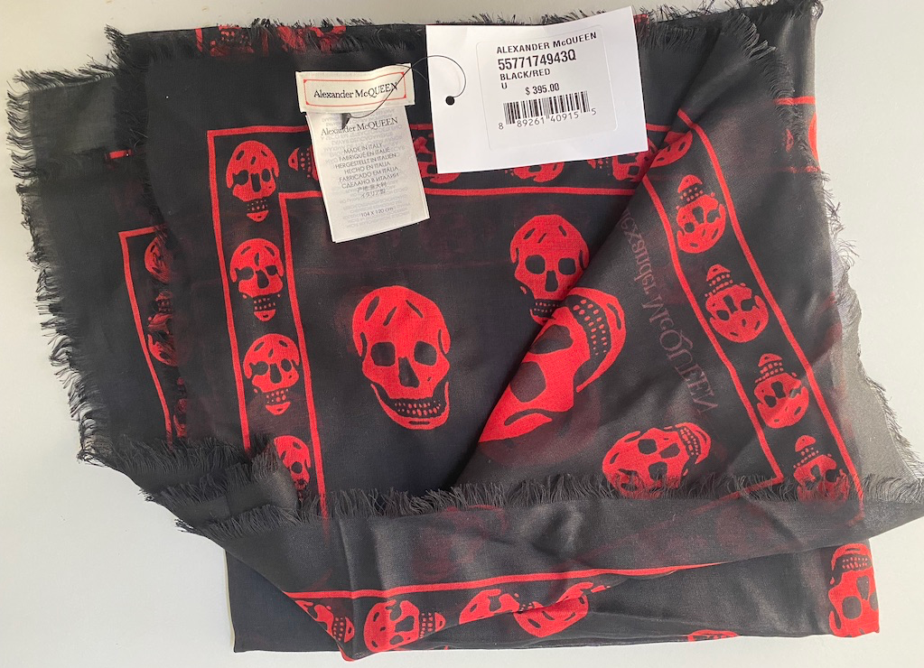 NWT Authentic Alexander McQueen Skull Scarf, Color Black/Red MSRP