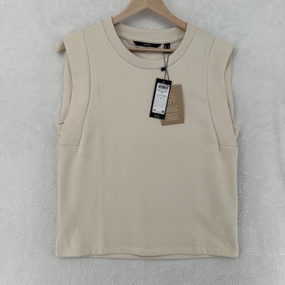 Vero Moda Shirt Womens Small Beige Eva Sleeveless Sweat Jersey Top