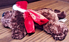 Dan Dee CHRISTMAS Brown Puppy Dog w/Santa Hat 9" Beanie Plush-Lying Down  1001