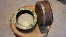Vintage Ashtrays Metal With Leather Band Pair