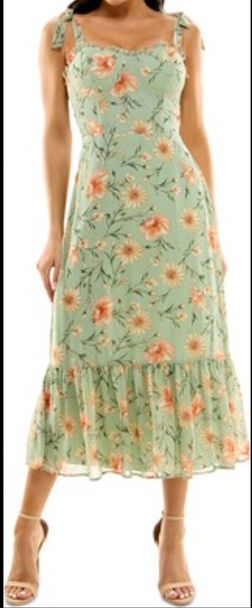 City Studios Juniors Size XS Sage Green Floral Dress With