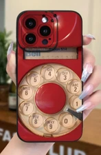 Super Cool Retro Vintage Red Rotary Dial Phone Case for iPhone 15 16 Plus 14 Pro
