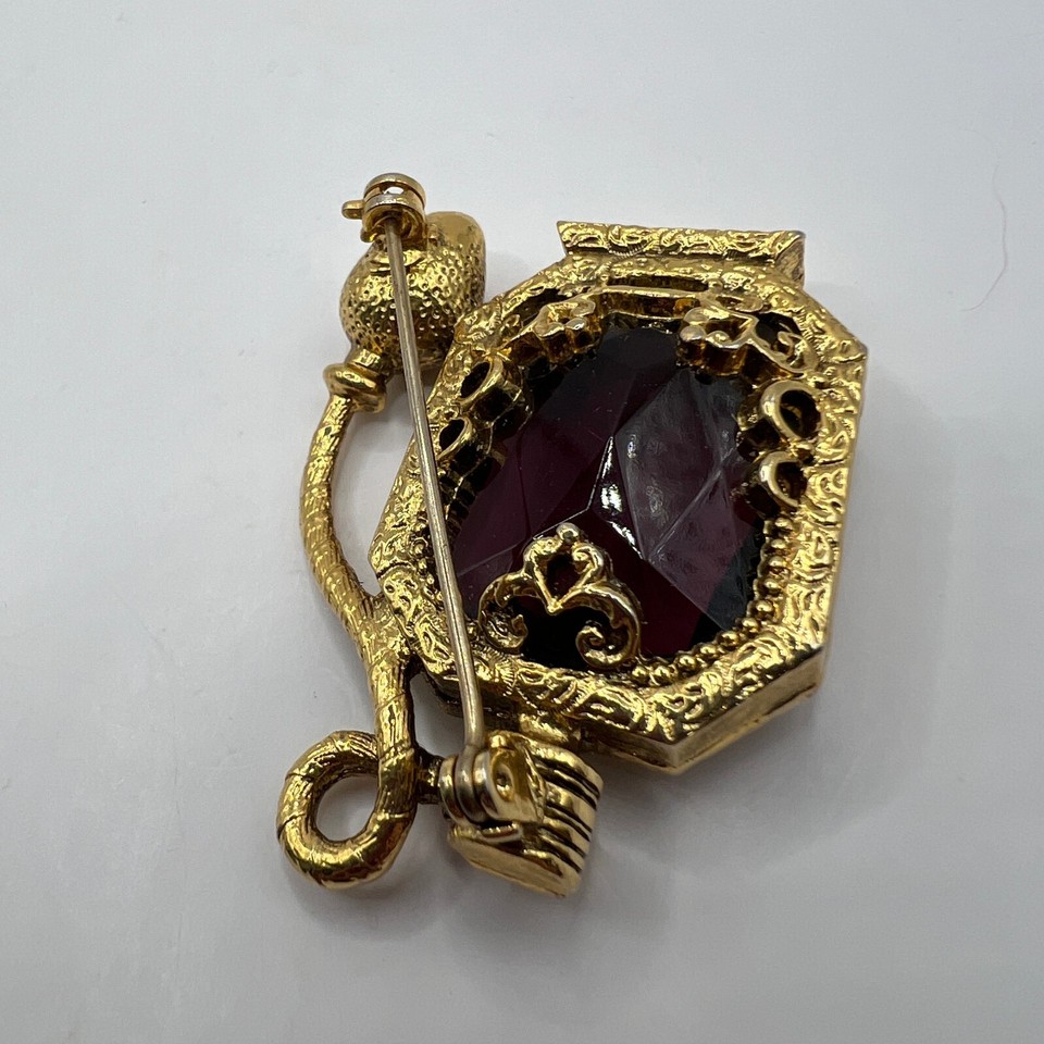 Vintage Perfume Bottle Brooch Gold Tone Filigree Purple Stone eBay