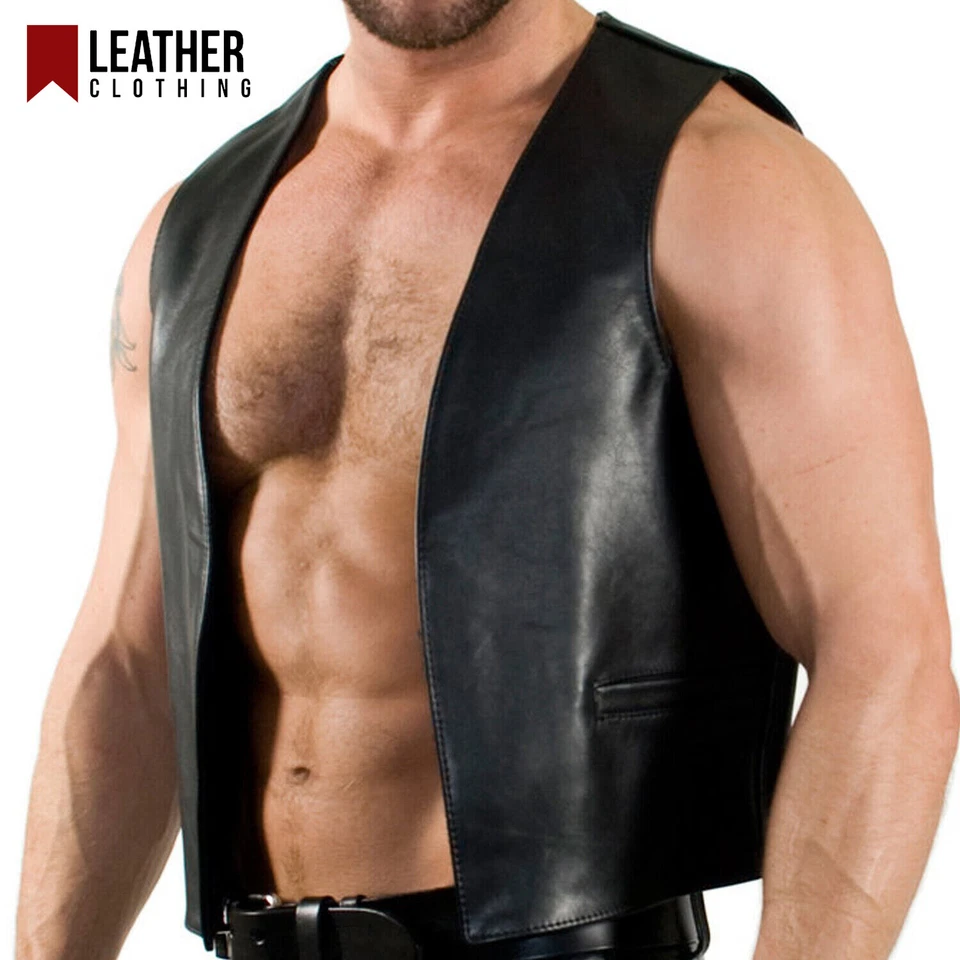 New Genuine Calf leather Bar vest Open Front Sleeveless Fetish gay BDMS - Image 2 of 3