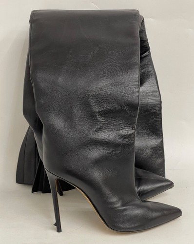 Alexandre Vauthier Women Black Over-the-Knee Boots Leather Heel Booties EUR 37.5
