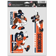 DENVER BRONCOS MICKEY MOUSE 3 PIECE MULTI-USE DECALS DISNEY NFL LICENSED