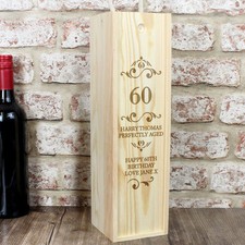 Personalised Age Year Wooden Wine, Whiskey, Spirit Bottle Gift Box 60th Birthday
