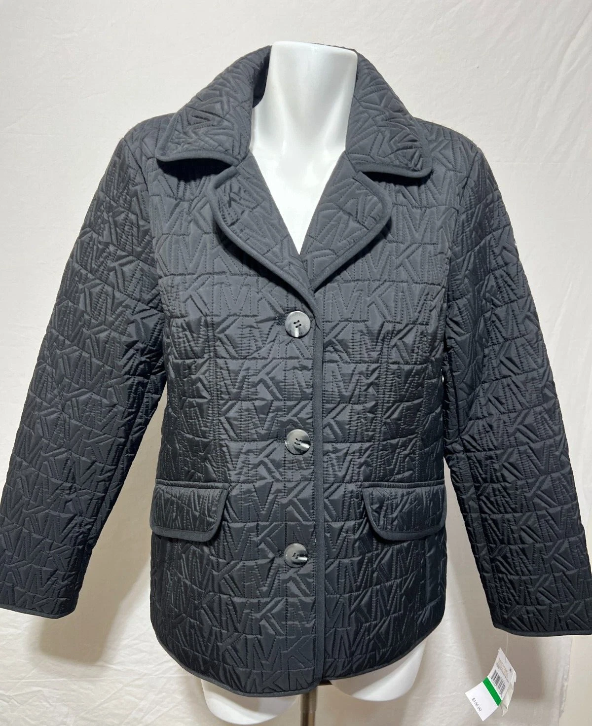 Giacca Michael Kors donna trapuntata autunno leggera nera grande logo monogramma nuova con etichetta