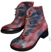 SOCOFY Red Grey Airbrushed Leather Tie Front Ankle Boots Size EU 41 /  US 10 NEW