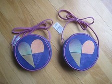 Twin girls HEARTS BLUE VIOLET CANVAS ROUND PURSES HANDBAGS SET NWT 4 5 6 7 8