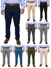 Mens Flex Chino Trousers Slim Fit Casual Stretch Flat Front Classic Pants
