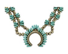 Zuni Necklace 925 Silver Natural Turquoise Handmade Signed Robert Nastacio C80s