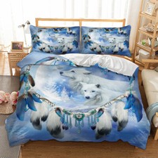 3D Ice Wolf Duvet Cover Bedding Set Dreamcatcher Single Double King Pillowcases