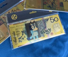 Bluey Collectable 50 Dollar Bucks Banknote 24k Gold Foil in presentation holder