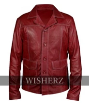 Fight Club Jacket, FC Brad Pitt Red Leather Coat, Faux & Real Sheep, All Sizes