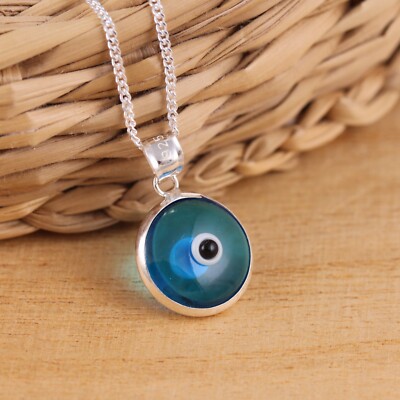 925 Sterling Silber Evil Eye Glück Anhänger Halskette Kette Geschenk Verpackt