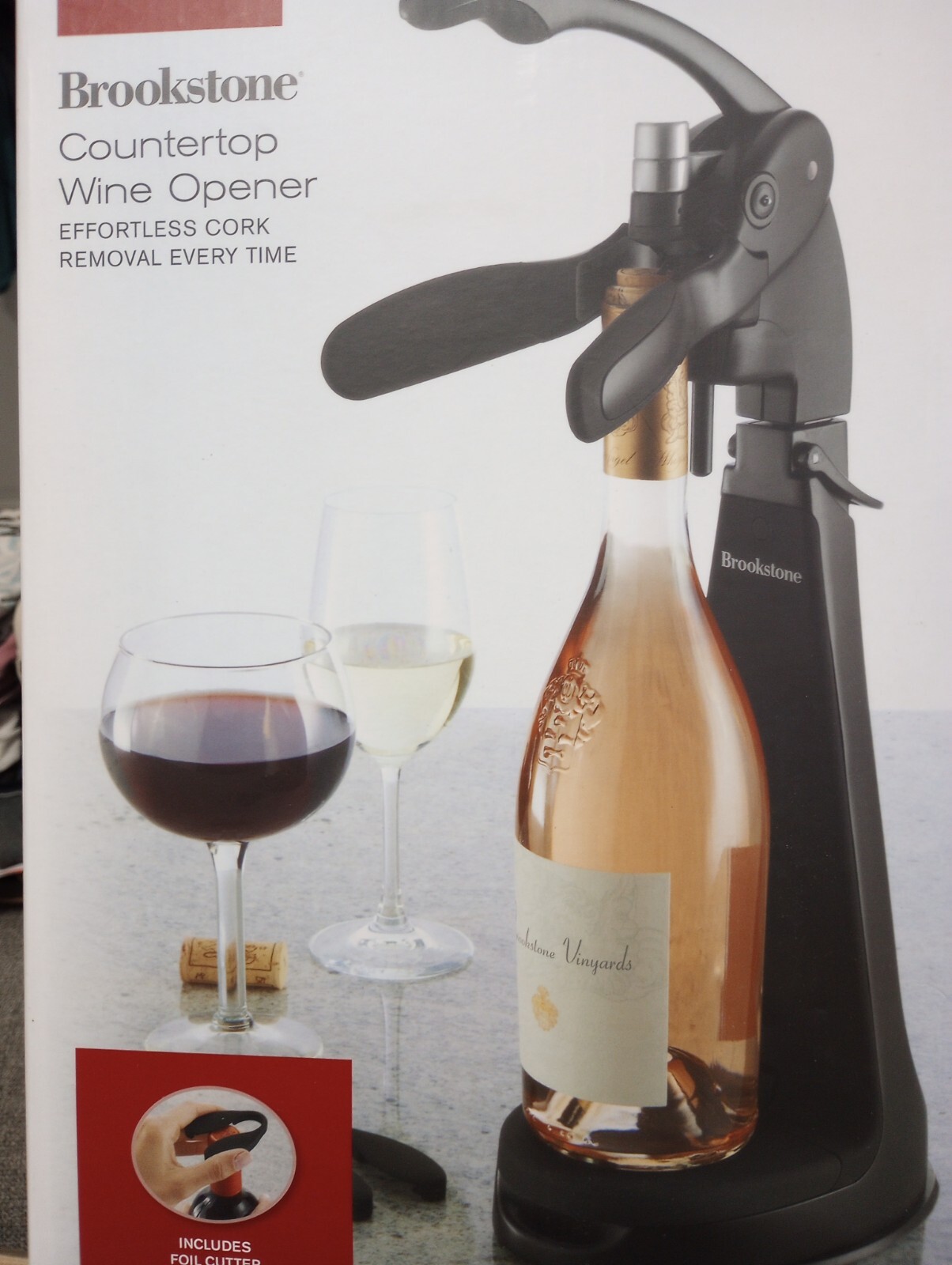 NIB Brookstone Black Countertop Wine Opener Corkscrew With Suction Locks eBay