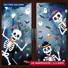 9 Sheets Halloween Party Decor, Skeleton Halloween Window Clings for Glass