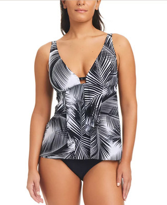 NWT Beyond Control Women's Giving Attitude Tropical Print Tankini Top Black 12