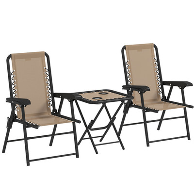 Outdoor Klapp Terrassen Set 2 Sessel & Couchtisch Khaki Texteline 61x65x91cm