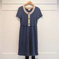 KATE SPADE Navy and Cream Gold Button Solk Blend Midi Dress Size Medium