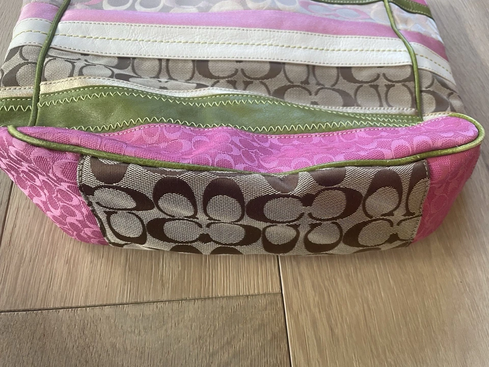 Bolso de Mano Coach Y2K Vintage Rosa Verde Patchwork Rayas Margarita Bleecker F14726 Foto 3 de 4