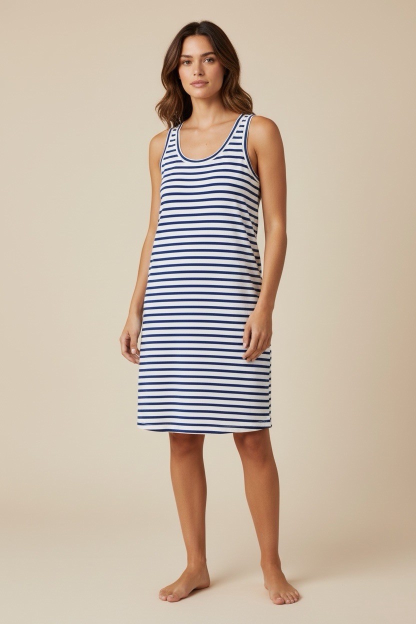 J Crew Women’s Size S Sleeveless Scoop Neck Blue White Stripe Mini Tank  Dress