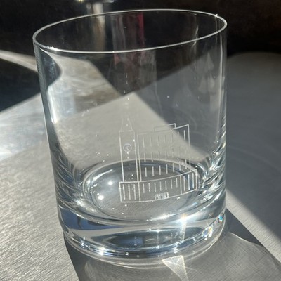 2 Knob Creek Bourbon Whiskey etched rocks glass Kentucky Louisville skyline RARE