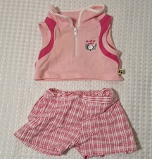 Build A Bear Pink Golf Outfit Sleeveless Shirt Checker Pants Clothing Set BABW