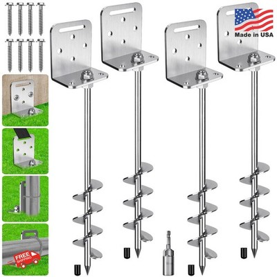 BeneLabel 2/4/6 Pack 18'' 24'' Ground Anchors Screw in Shed Anchor with L Bracket