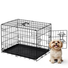 Dog Crate, 30 Inch Medium Size Single Door Dog Cage with Plastic Leak-Proof P...