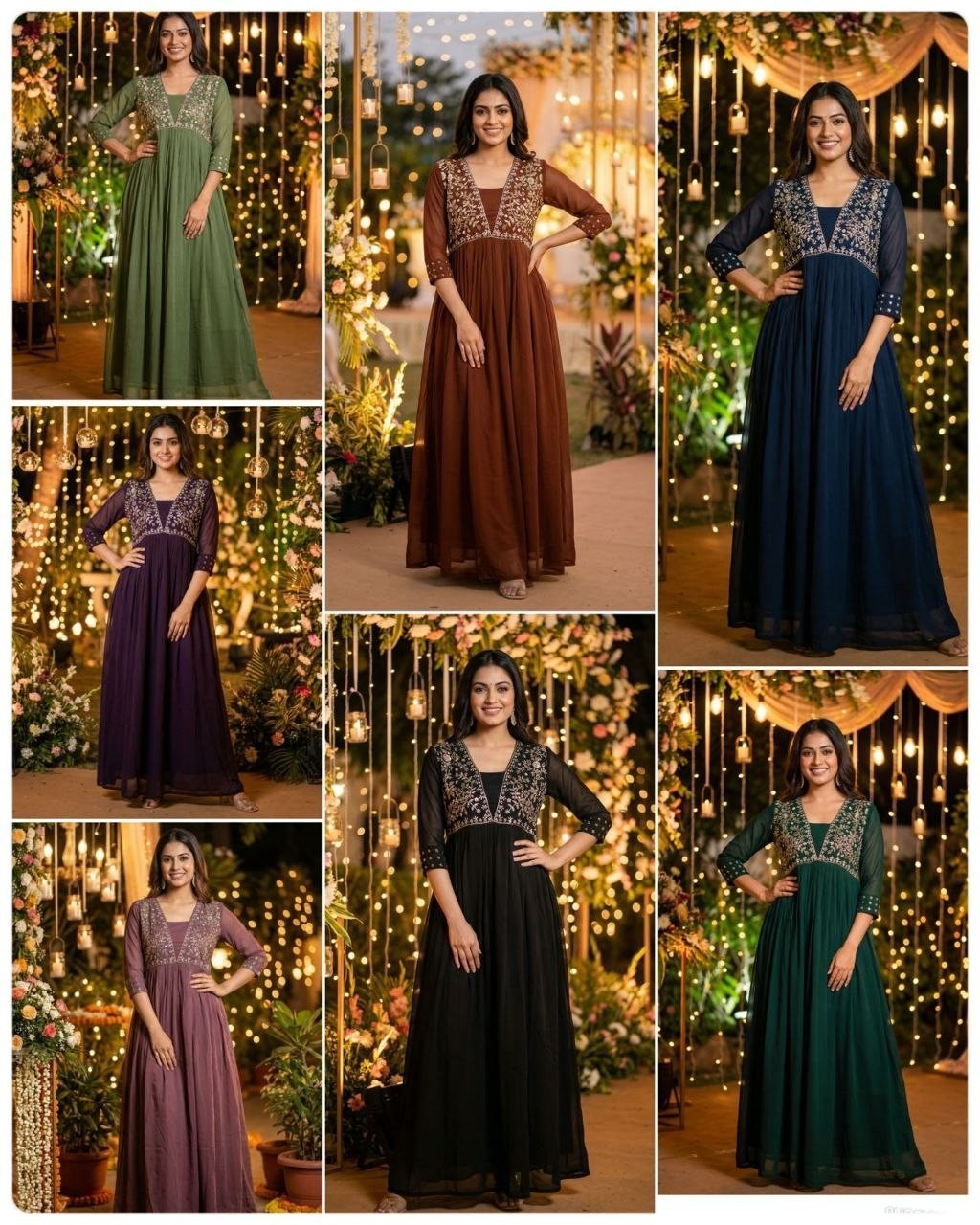 Women Anarkali Gown Embroidered Georgette  Party Wear Long Maxi Dress