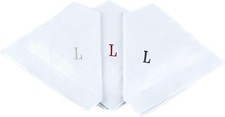 Initial Handkerchief for Men, Monogrammed Boxed 3 Piece Set,100 L