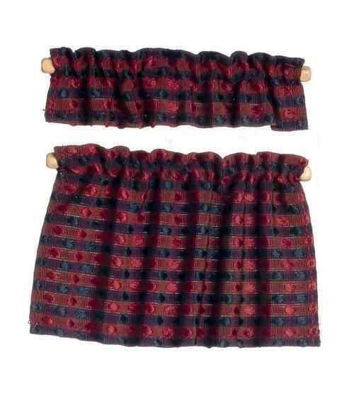 Dolls House Red And Blue Cafe Curtains Miniature Window Accessory