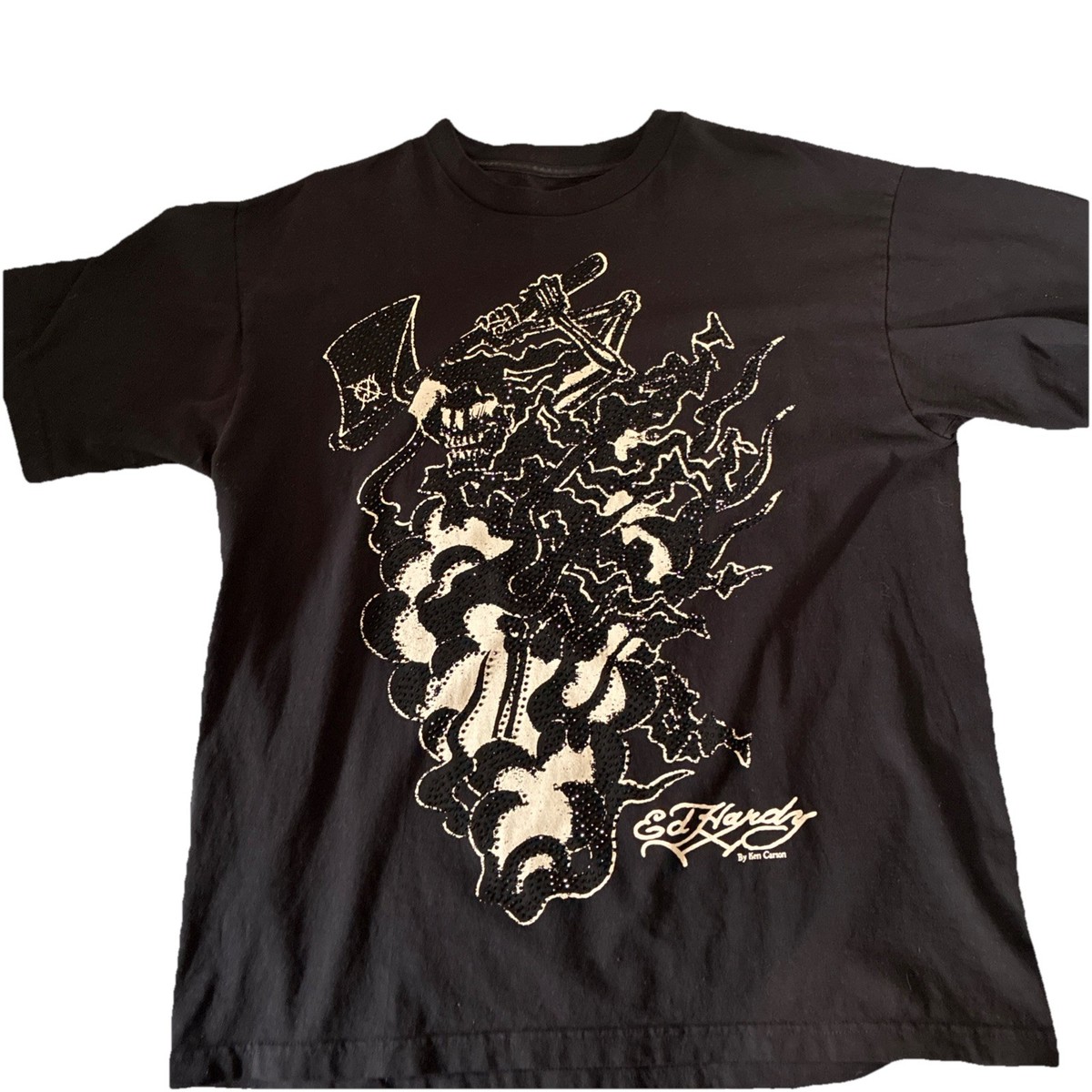 COMPLEXCON KEN CARSON X ED HARDY AXE SKULL MENS RHINESTONE SS TEE