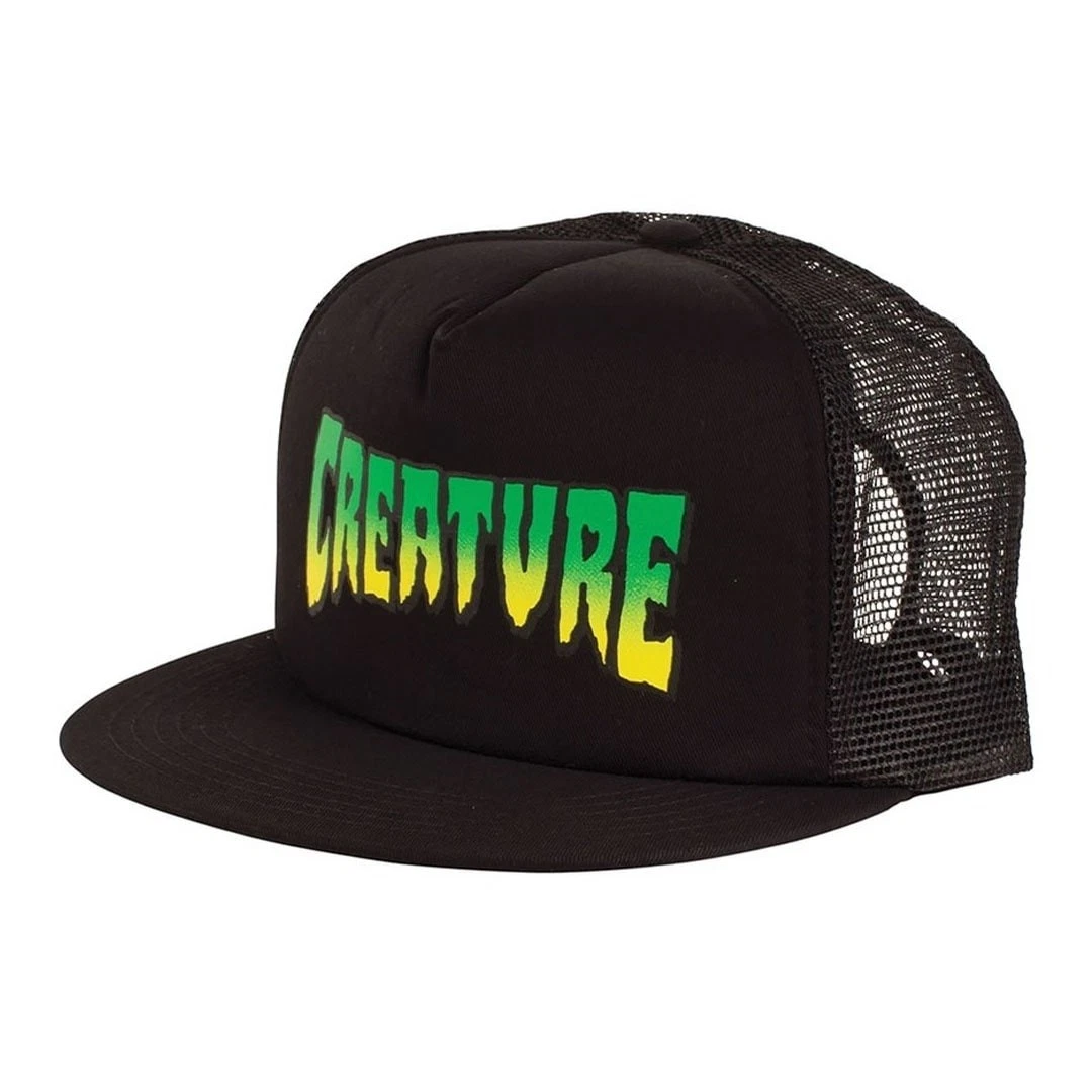 Creature Skateboards "Logo" Trucker Snapback Hat (Black) Mesh 5-Panel Cap