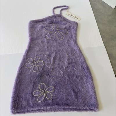 NWT For Love & Lemons Purple Mini Dress Fuzzy Size S RN#134985 CODE# YKJ1007