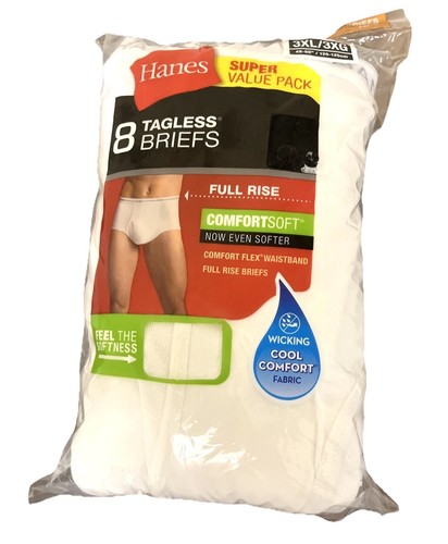 HANES Men's White Cotton Briefs Tidy Whitey 8 PK 2018 Tagless Size 3XL (48-50)