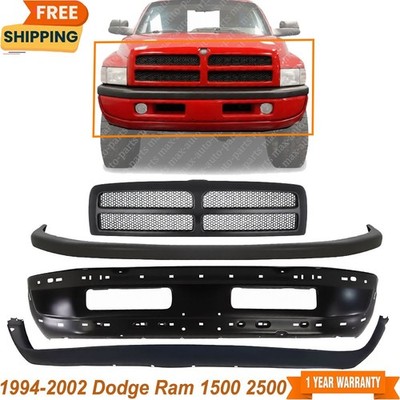 Front Bumper Primed Steel & Grille Assembly Kit For 1994-02 Dodge Ram 1500 2500