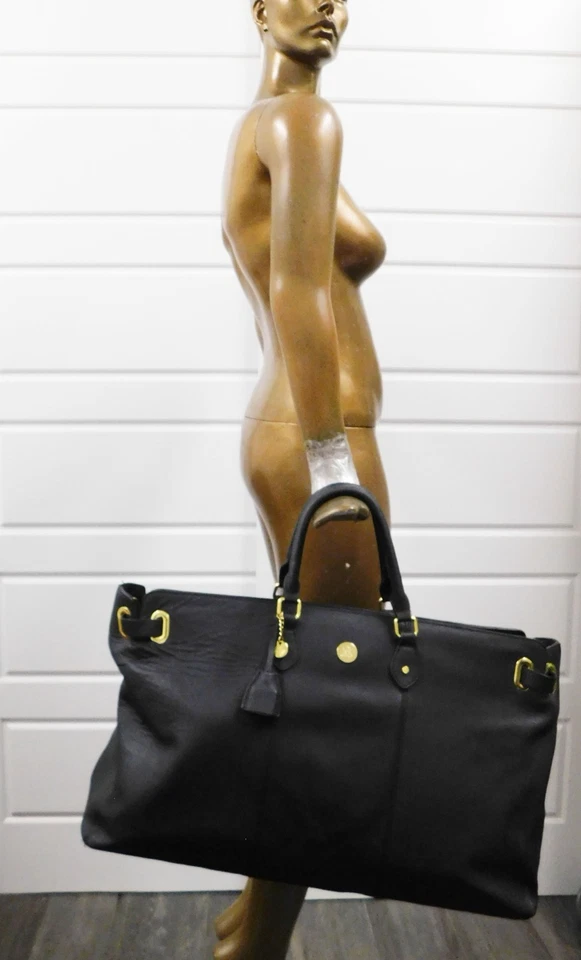 Joy Mangano Black Textured Leather XL Tote Carry All Bag w/ Watch - Image 2 of 4