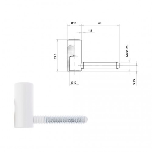 Demi-fiche femelle de précision Otlav en acier robuste avec axe M7x40 mm
