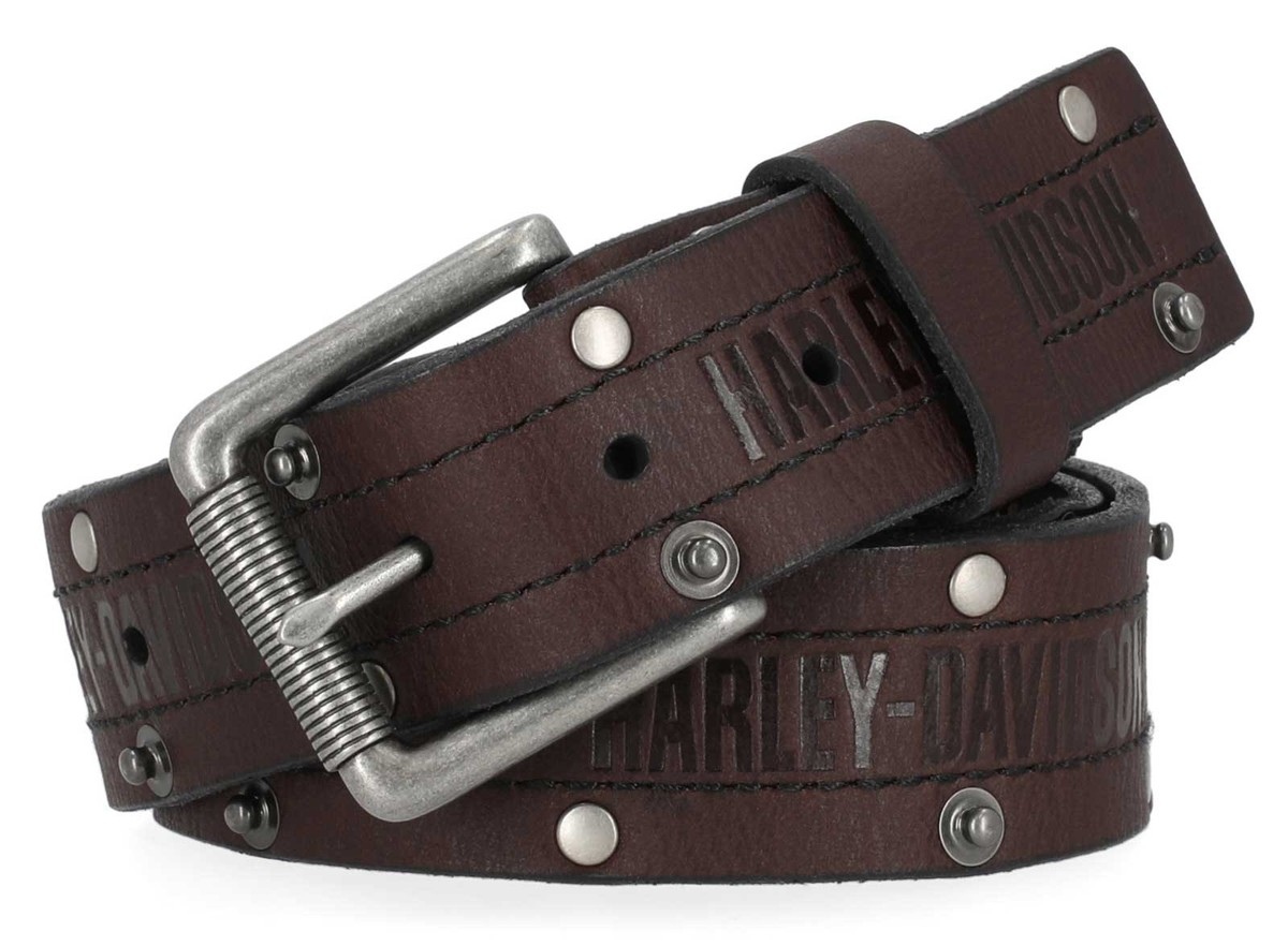 Harley-Davidson Men's Double Edge Rivet Genuine Leather Belt