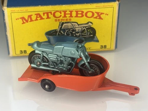 RARE Matchbox Lesney Series No38 Honda Motorcycle & Trailer,  Original Box Ex C
