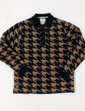 Percival Houndstooth Knit Rugby Shirt Mens Small Mohair Wool Blend Polo Sweater