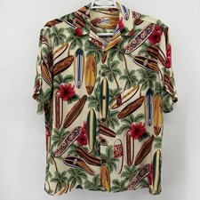 Hilo Hattie  s Aloha Shirt Men  s L Hawaiian Tropical Surfboard Camp Button Up