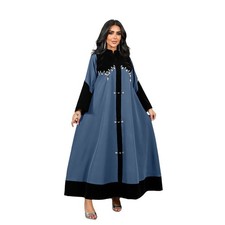 Ramadan Long Dress Maxi Robe Abaya Muslim Women Dubai Turkey Velvet Beaded Gown