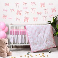 5 Pcs Pink Bow Crib Bedding Set Include Print Crib Sheets Bed Skirt Comforter...